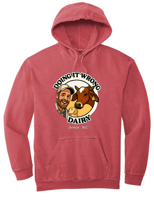 Comfort Colors Hoodie- Doing It Wrong Dairy- Crimson Red