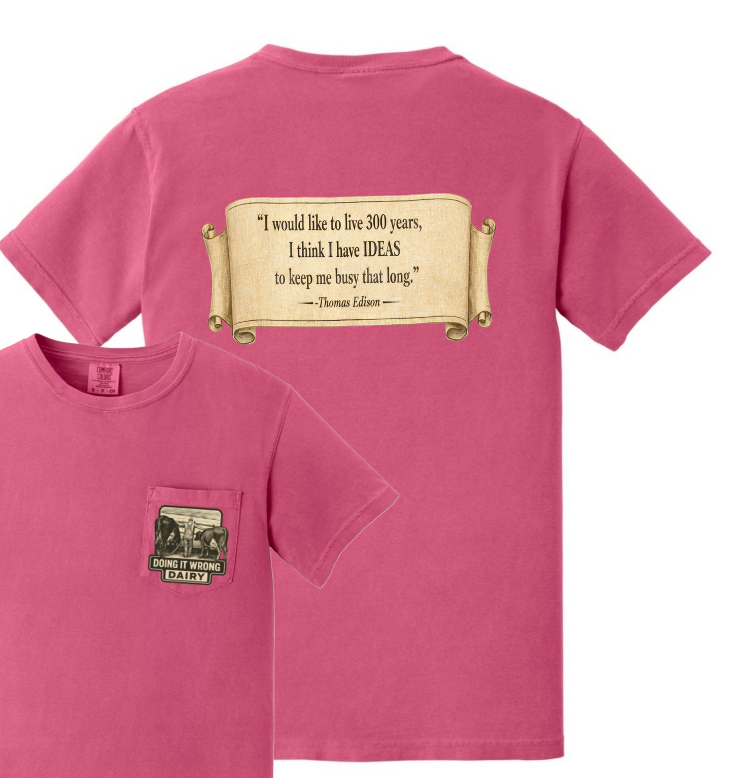 Heavy Cotton Pocket T-Shirt, Thomas Eddison Ideas Phrase- Black