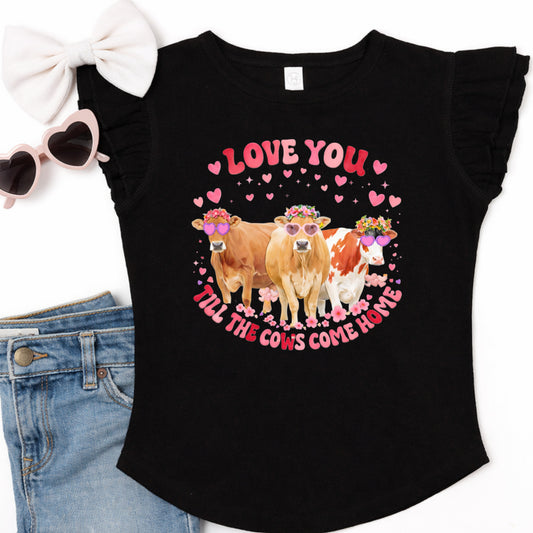 "Love You Till the Cows Come Home" Flutter Sleeve Valentine's Day T