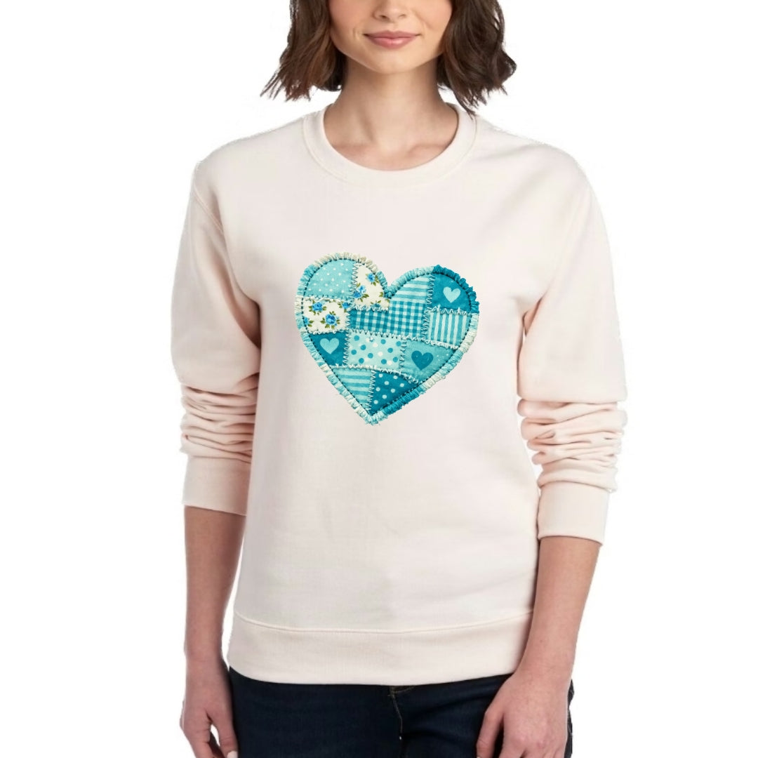Patchwork Teal Crewneck Sweater