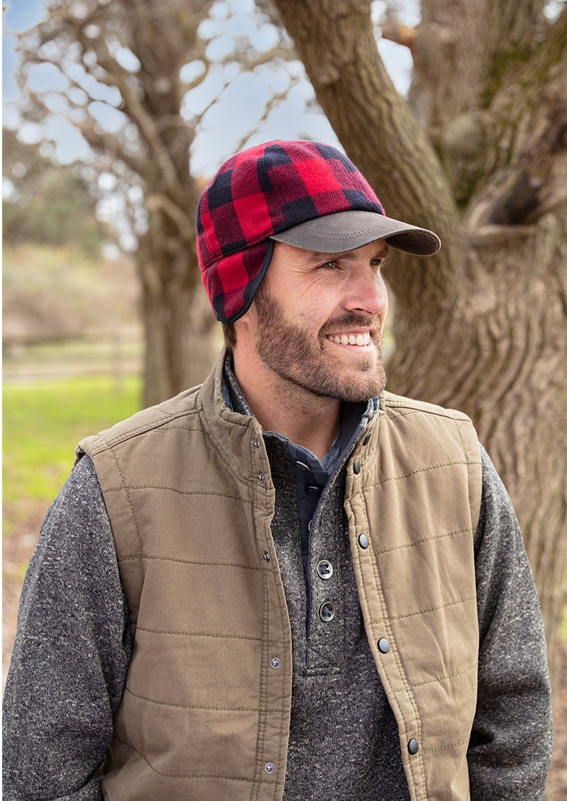 Timber Buffalo Plaid Ball Cap with Inside Earflaps