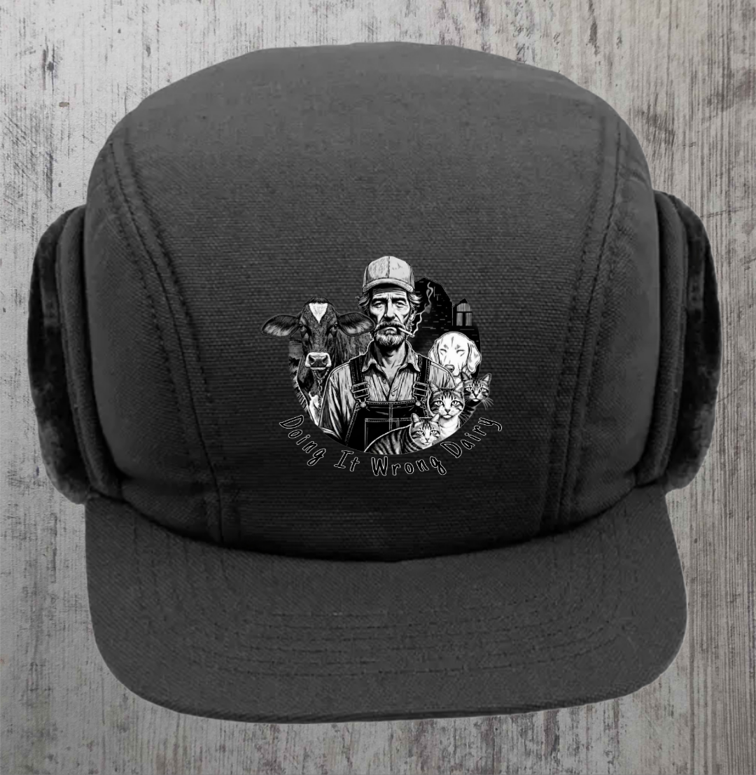 Duck Cap with Flaps Doing It Wrong Dairy Grey Logo