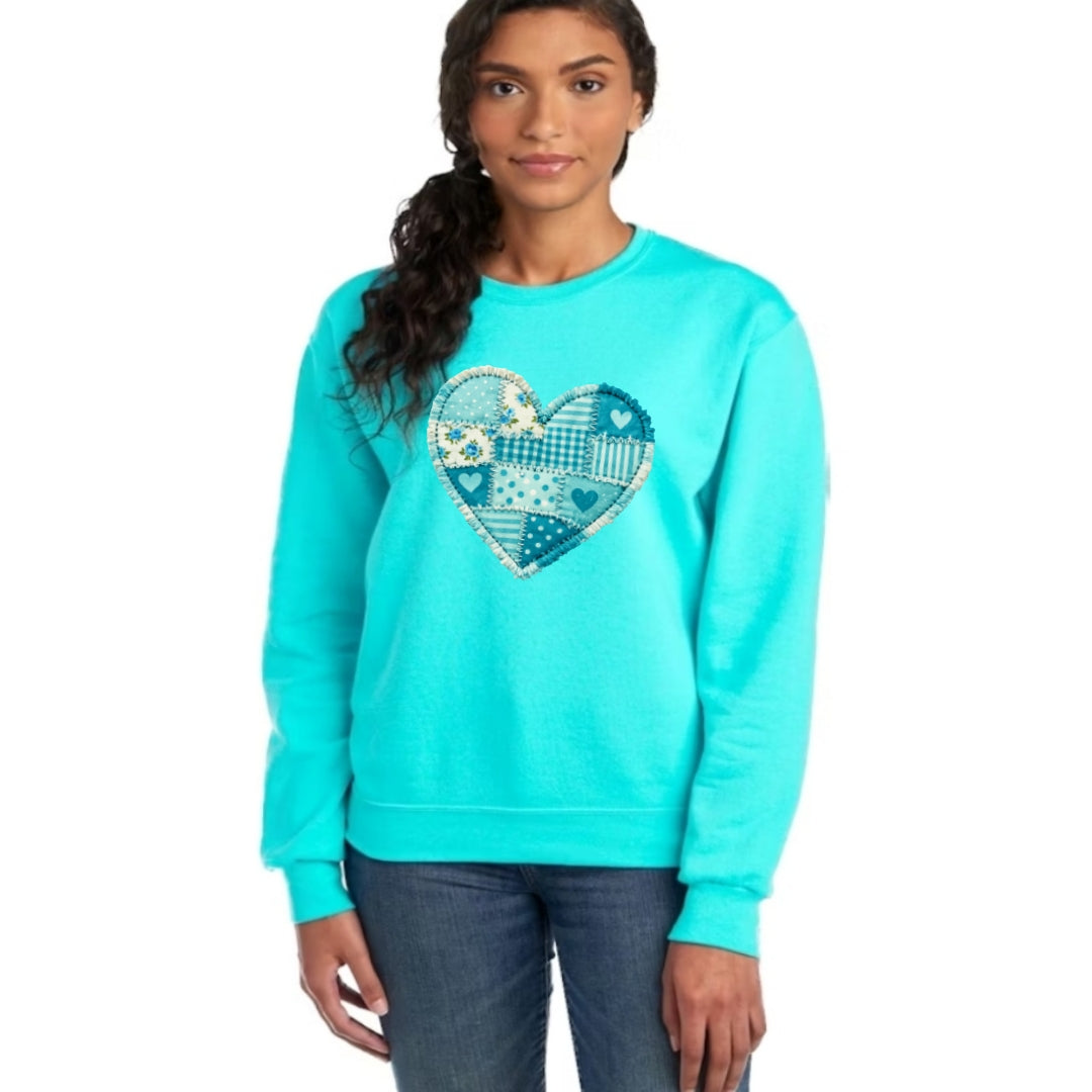 Patchwork Teal Crewneck Sweater