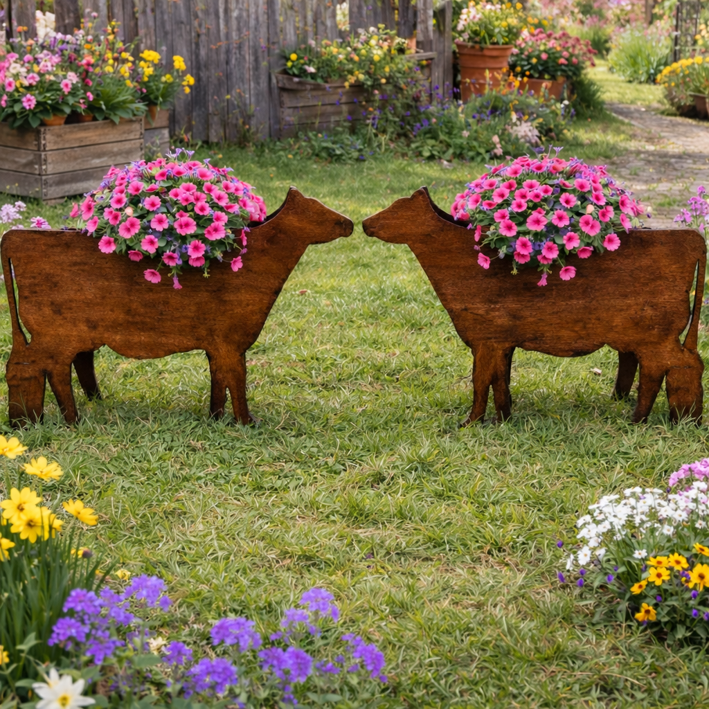 Dairy Cow Wood Decor Flower Planter