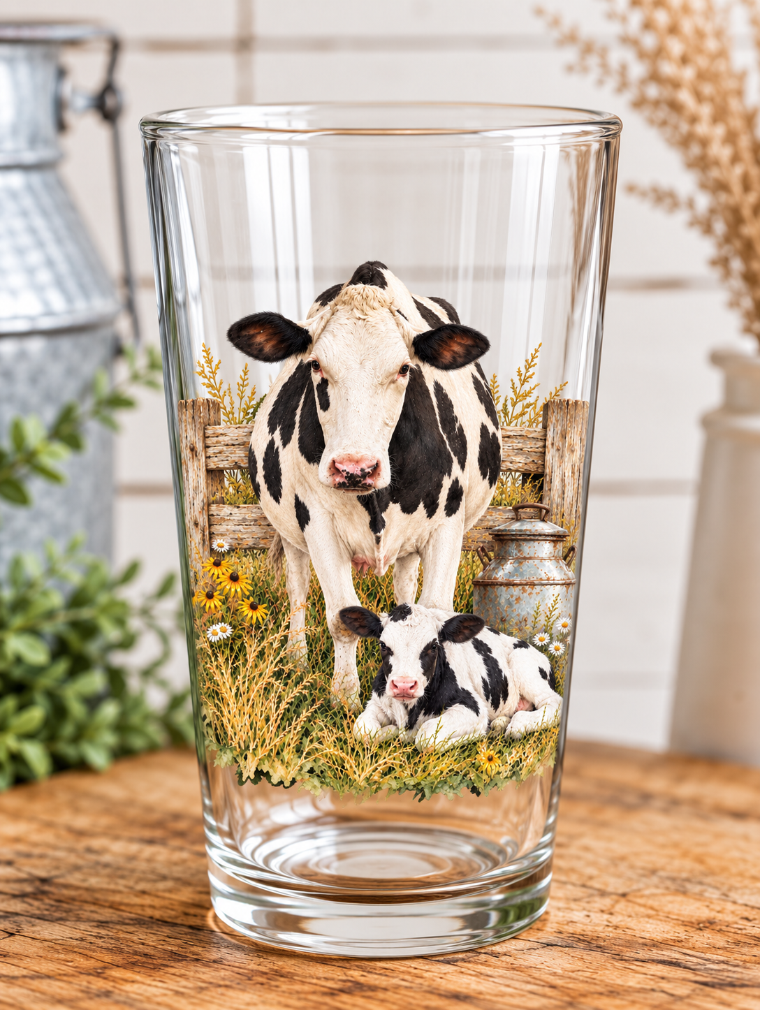 Holstein Cow Calf Drinking Glass