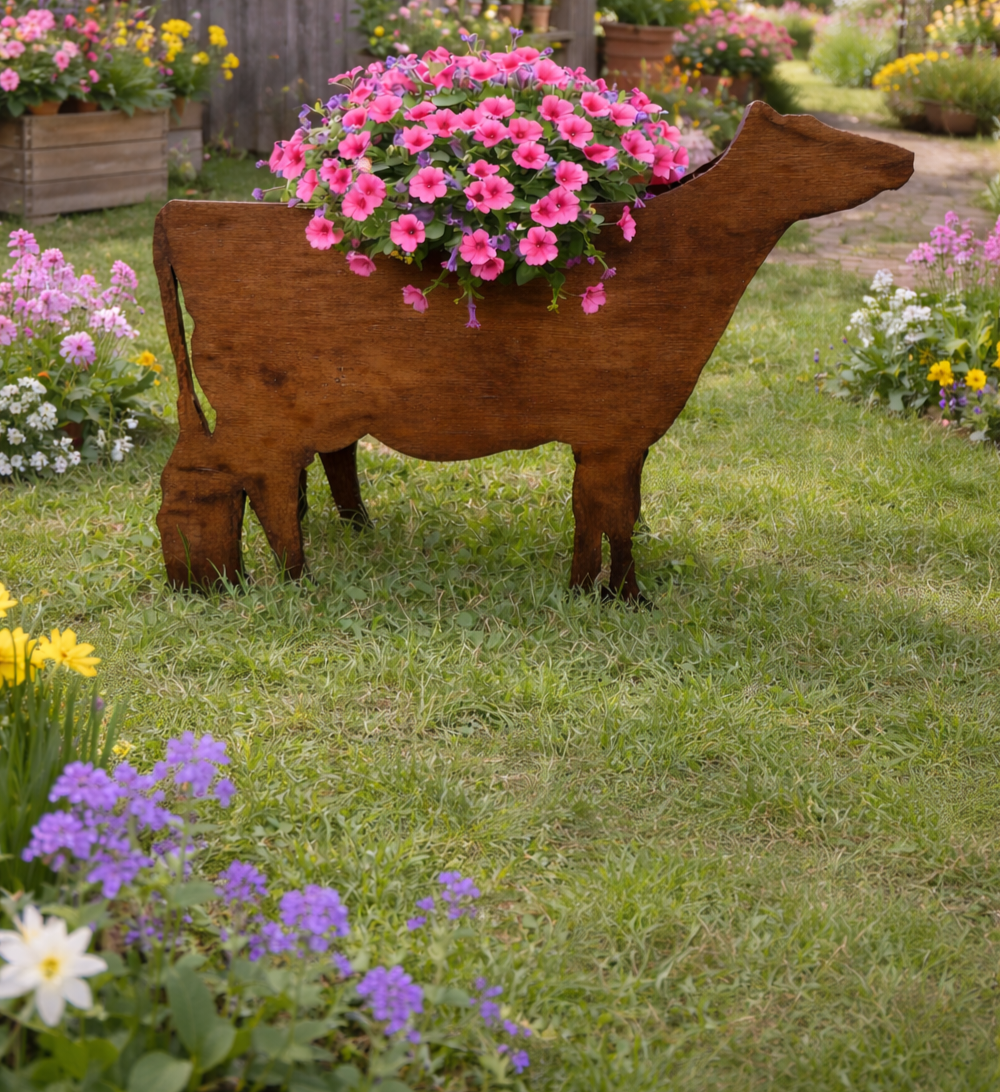 Dairy Cow Wood Decor Flower Planter