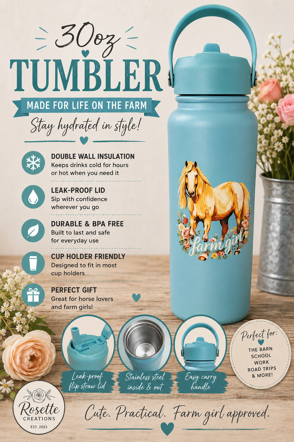 30OZ Tumbler, Horse Farm Girl