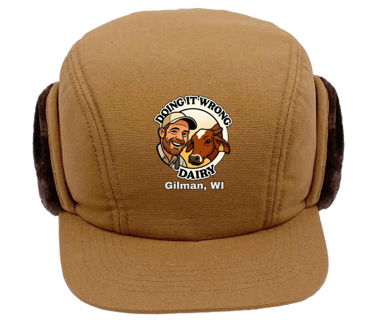 Brown Duck Cap with Flaps Color Logo