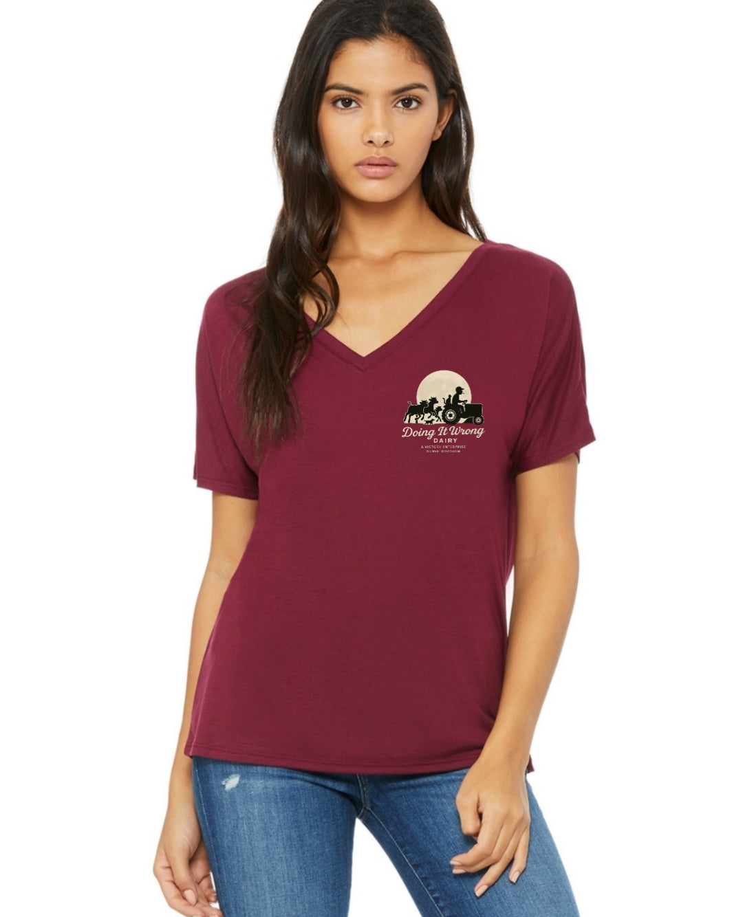 Doing It Wrong Dairy-BELLA 8815 Womens Flowy V Neck T Shirt