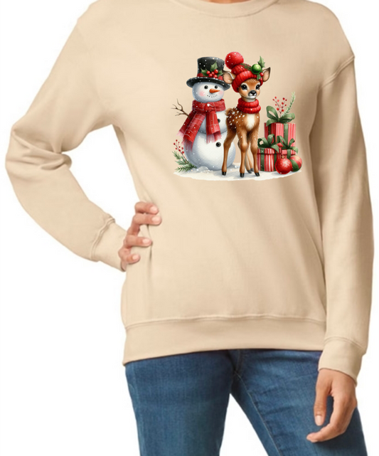 Christmas Snowman Top avail in Black or Beige ~ Hooded Sweatshirt, Crew or T-Shirt