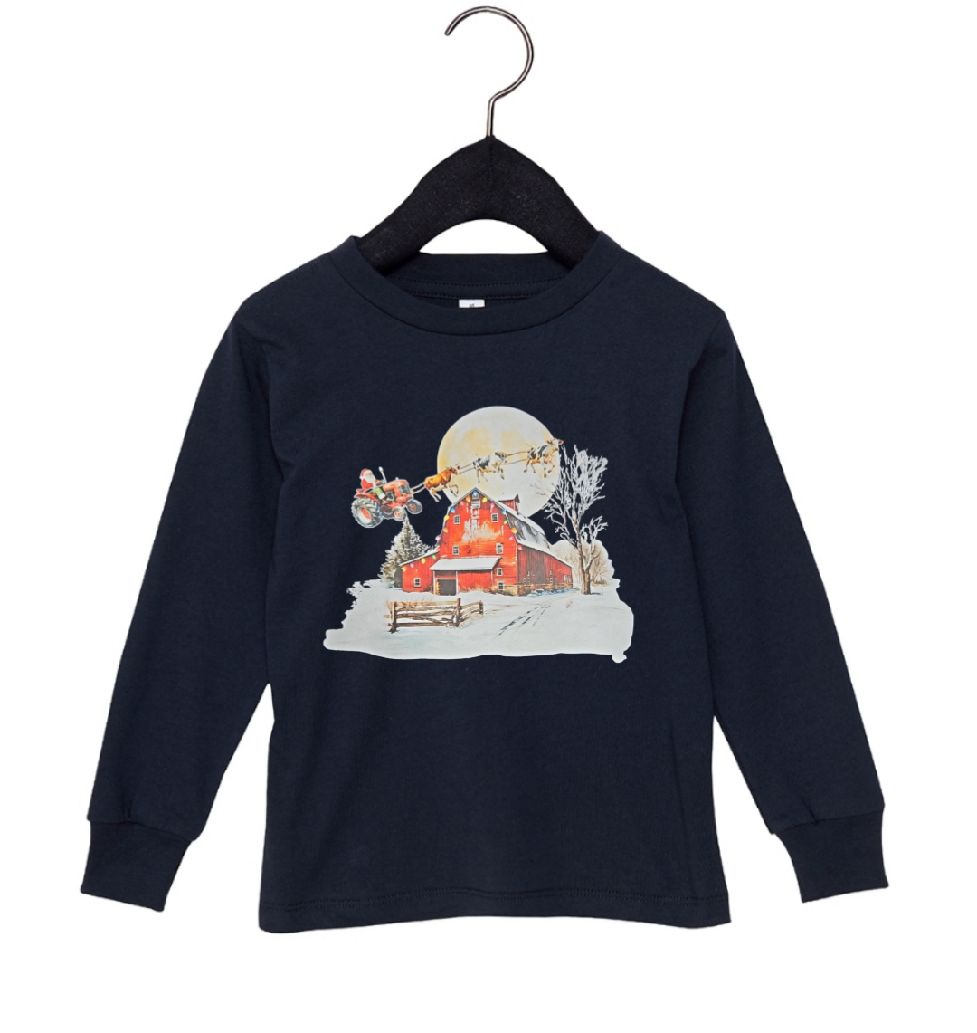 Santa Tractor Sleigh With Cows Toddler Longsleeve