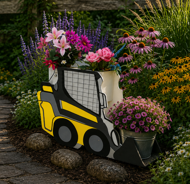 Skid Steer Wood Yard Art Flower Planter