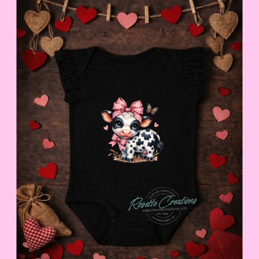 Infant Black Flutter Sleeve Butterfly Cow