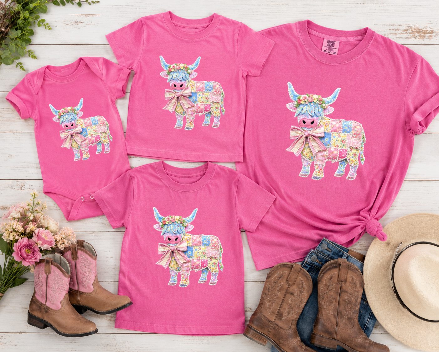 Highland Cow Patchwork T-Shirt