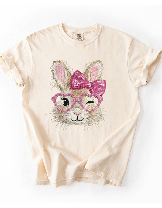 Cute Bunny T-Shirt - Winking Bunny with Bow
